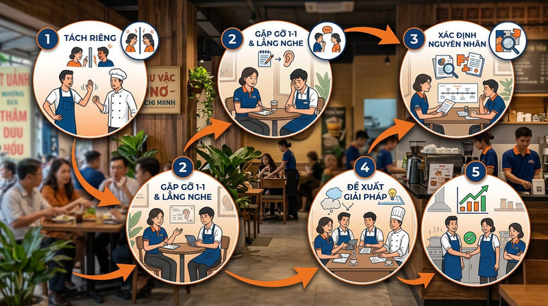 Quy trình 5 bước giải quyết xung đột nhân sự hiệu quả và công bằng