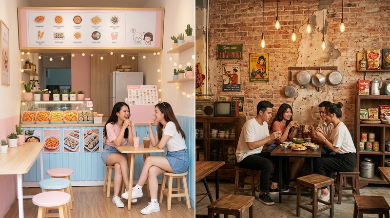 Các phong cách thiết kế quán ăn vặt nhỏ đẹp, thịnh hành nhất 2026