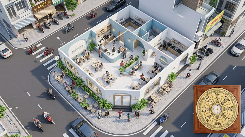 Cách chọn vị trí mặt bằng và hướng mở cửa quán cafe đón vượng khí