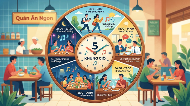 Chiến Lược Chọn Nhạc Theo 5 Khung Giờ Quán Ăn