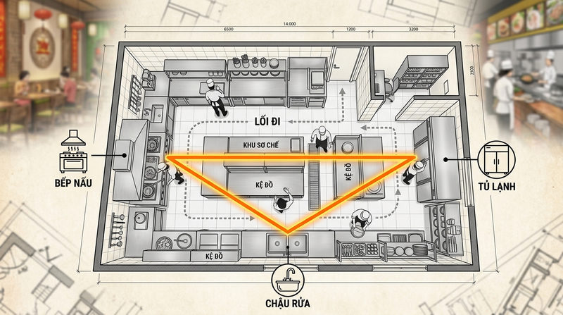 Nguyên tắc thiết kế bếp #1: Áp dụng quy tắc Tam giác làm việc (Work Triangle)