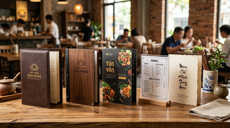 Các loại thực đơn phân theo chất liệu và quy cách in ấn