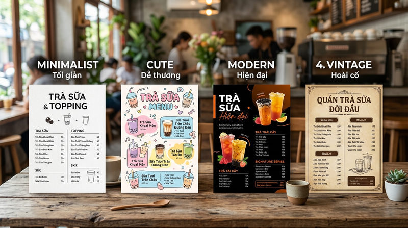 Các phong cách thiết kế menu trà sữa thịnh hành nhất 2026