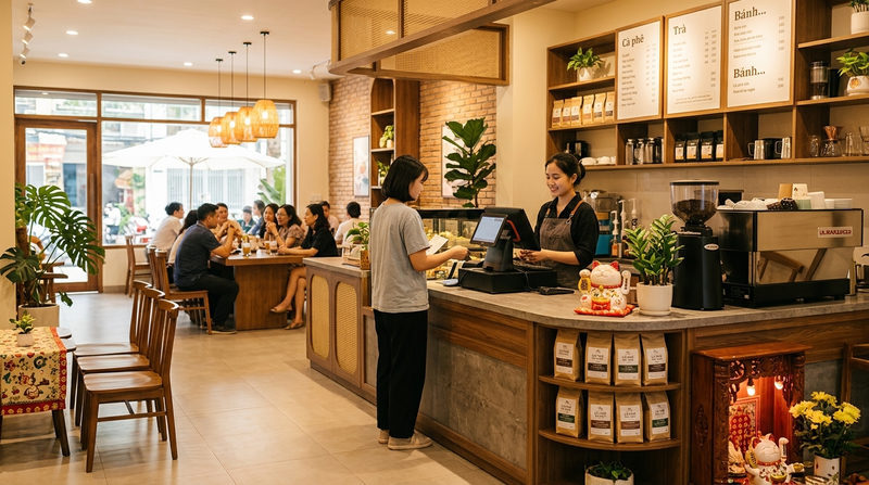 Cách bố trí quán cafe theo phong thủy: Quầy thu ngân và nội thất