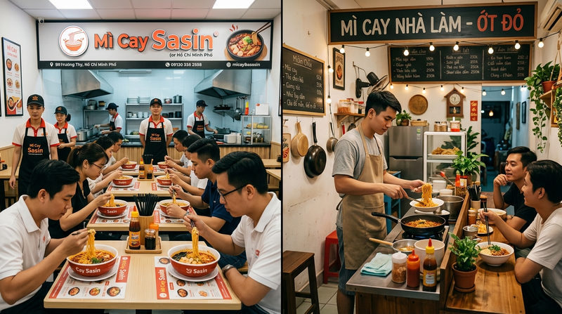 Nên tự mở thương hiệu riêng hay mua nhượng quyền mì cay?