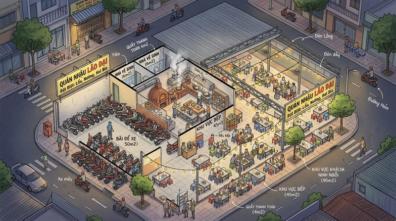 Tiêu chí chọn mặt bằng và thiết kế quán nhậu bình dân