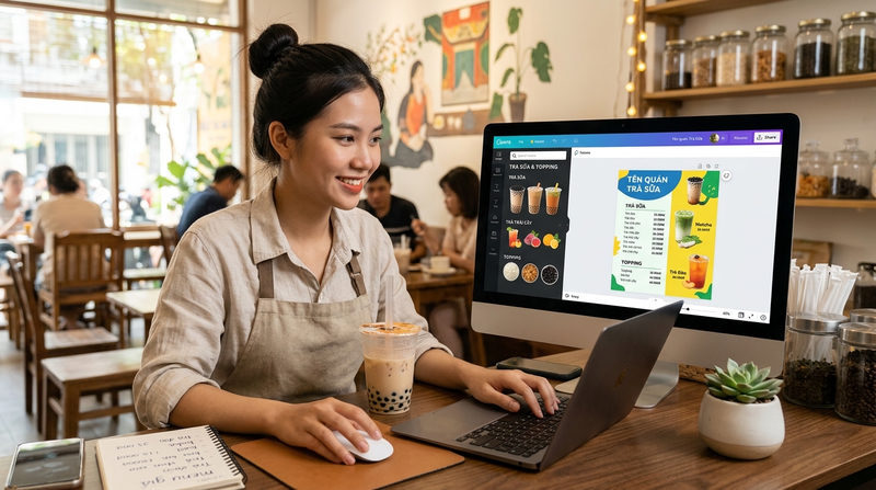 Hướng dẫn tự thiết kế menu trà sữa bằng Canva và phần mềm miễn phí