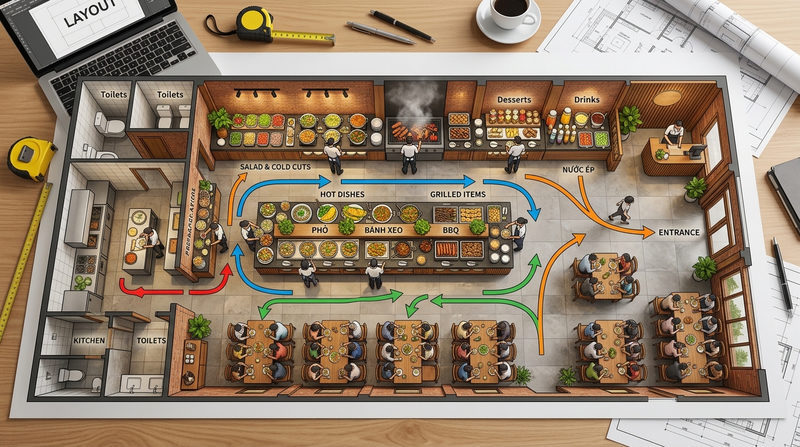 Nguyên tắc thiết kế và setup nhà hàng buffet khoa học