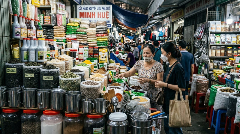 Các khu chợ và phố bán nguyên liệu pha chế sầm uất tại TPHCM