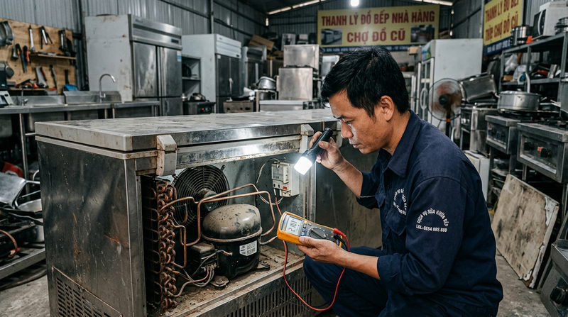 Kinh nghiệm mua sắm thiết bị bếp nhà hàng thanh lý giá rẻ: Quy trình kiểm tra chuẩn