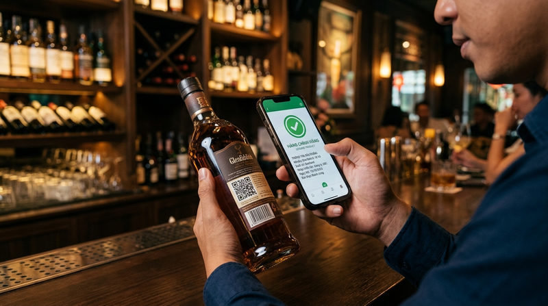 Sử dụng phần mềm kiểm tra mã vạch, QR code rượu ngoại