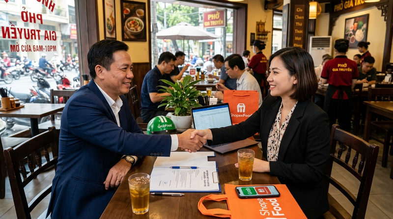 Cách đàm phán chiết khấu với các App giao hàng (Grab/Shopee) khi có chuỗi