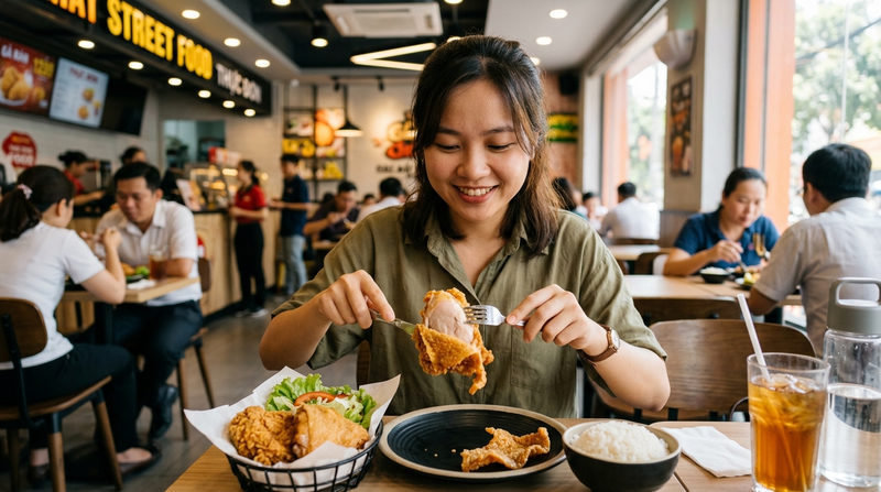 Hướng dẫn cách ăn gà rán không lo tăng cân hiệu quả
