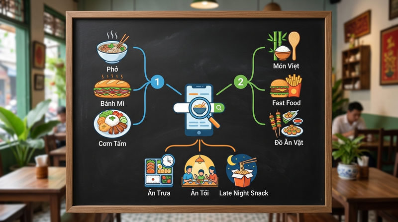 Khách hàng thường dùng từ khóa nào khi tìm đồ ăn trên app?