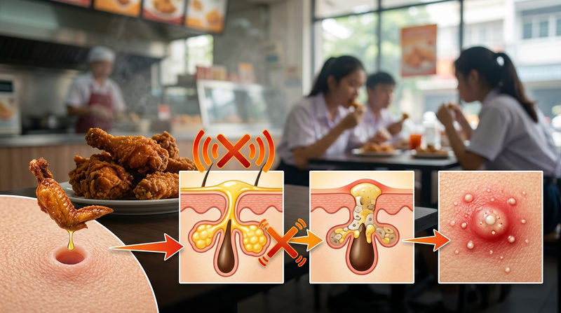 Tại sao ăn đồ chiên rán nhiều dầu mỡ lại khiến da lên mụn?