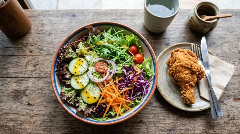 Nên chọn salad và sốt salad ít calo nào khi ăn gà rán?