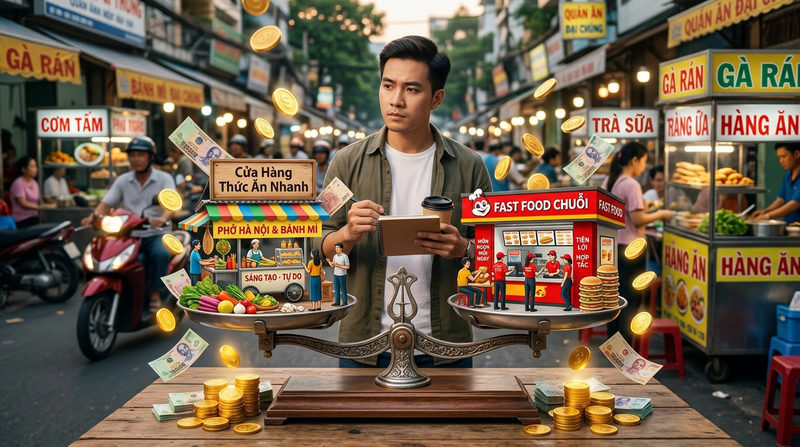 So Sánh Tỷ Suất Lợi Nhuận: Tự Xây Thương Hiệu Hay Mua Nhượng Quyền Thức Ăn Nhanh?