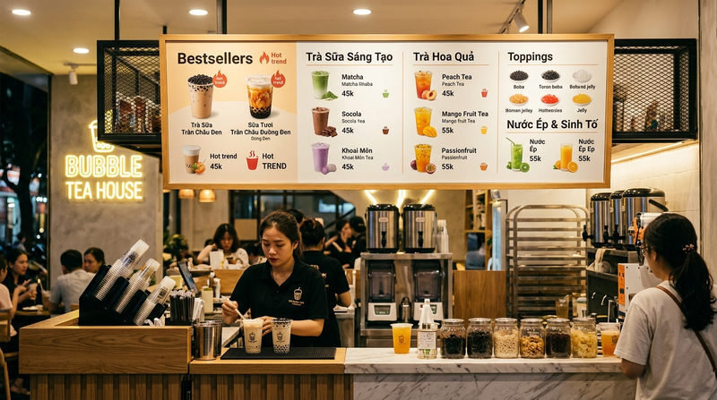Tầm quan trọng và cấu trúc chuẩn của một menu quán trà sữa