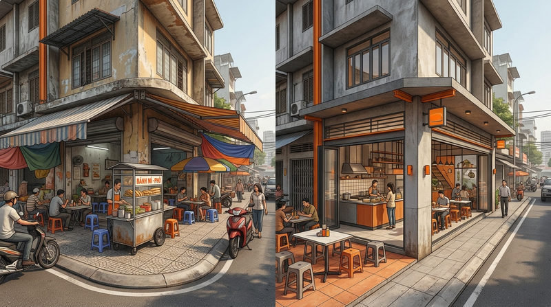 Tư duy thiết kế lại mặt bằng khi bị cắt giảm vỉa hè: Thay đổi để tồn tại