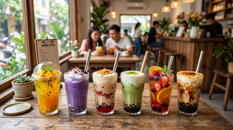 Khám phá các món trong menu quán trà sữa hot trend 2026