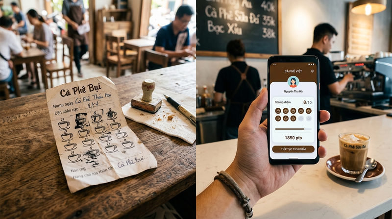 Nên dùng thẻ giấy hay app tích điểm khách hàng cho quán cafe?