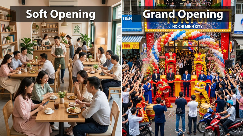 So sánh chi tiết: Grand Opening khác gì Soft Opening?