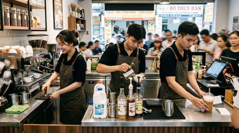 Bí quyết tối ưu thao tác quầy bar quán cafe giờ cao điểm