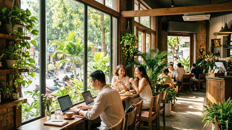 Tận dụng tối đa ánh sáng tự nhiên quán cafe
